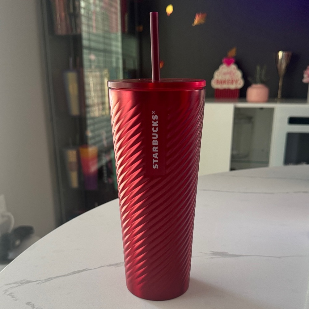 Starbucks Metallic Red Tumbler with Straw
